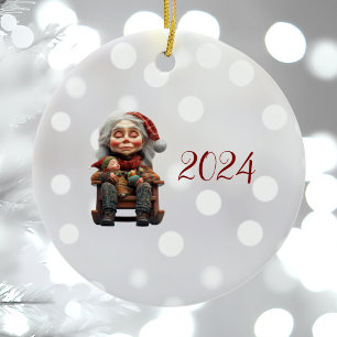 Mother Christmas II Christmas Elf Ceramic Ornament
