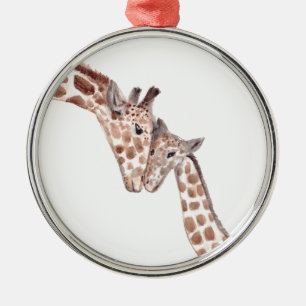 Mother cute giraffe baby watercolor animal nature metal tree decoration