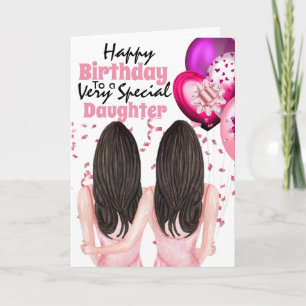 Mother daughter confetti balloons birthday wishes card