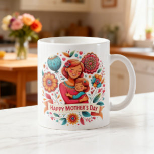 Mother & Daughter Embrace Floral Mother's Day Coffee Mug