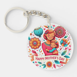Mother & Daughter Embrace Floral Mother's Day Key Ring