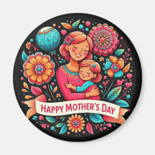 Mother & Daughter Embrace Floral Mother's Day Magnet