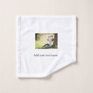 Mother daughter family photo add name picture text wash cloth