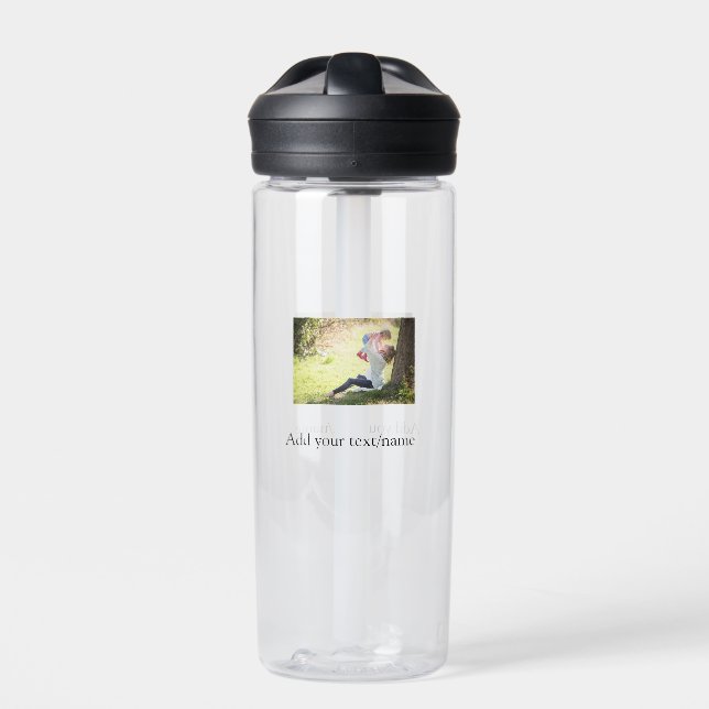 Mother daughter family photo add name picture text water bottle (Front)