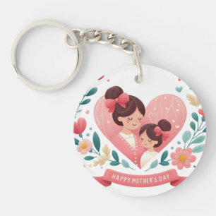 Mother & Daughter Floral Heart- Happy Mother's Day Key Ring