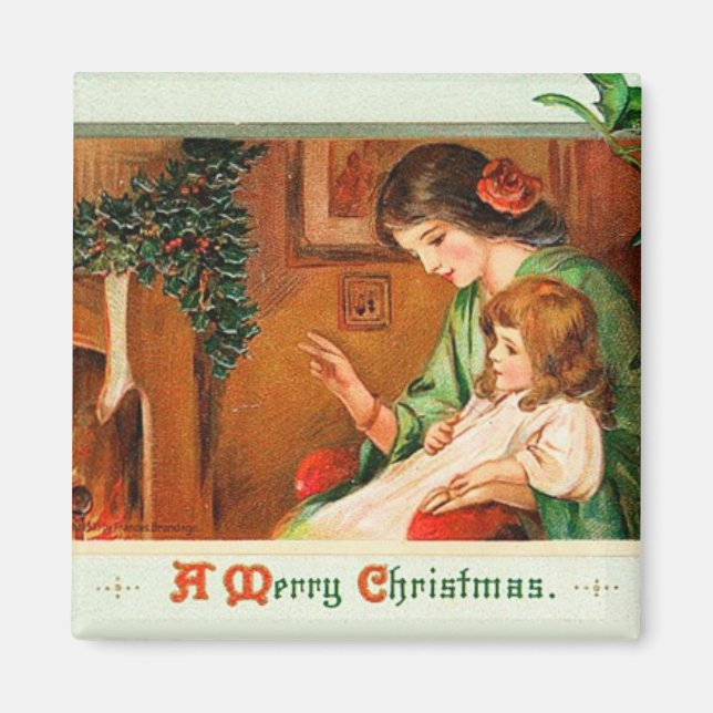 Mother & Daughter Hanging Stocking Vintage Magnet (Front)