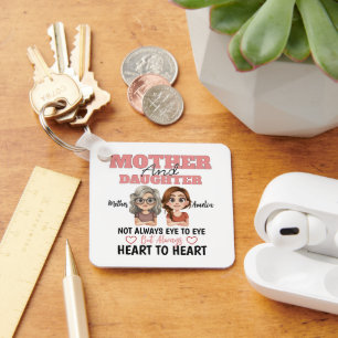 Mother & Daughter Hearts Connected Across Distance Key Ring