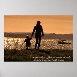 Mother & daughter holding hands at sunset poster