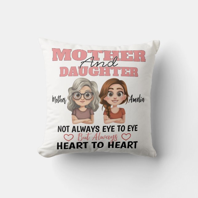 Mother Daughter Love Across Miles and Hearts Cushion (Front)
