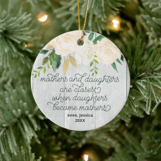 Mother & Daughter Personalised Rustic Floral Wood Ceramic Ornament (Tree)