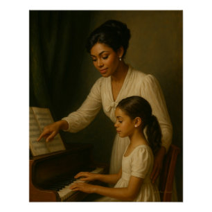 Mother-Daughter Piano Lessons Elegant Nostalgic  Poster