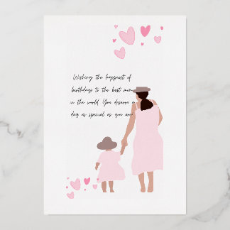 Mother & Daughter Pink Heart Silhouette Foil Holiday Card
