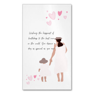 Mother & Daughter Pink Heart Silhouette Magnetic Business Card