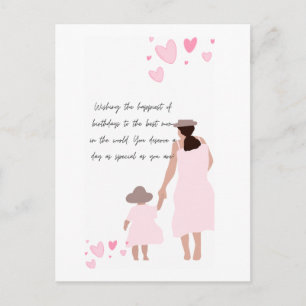 Mother & Daughter Pink Heart Silhouette Postcard
