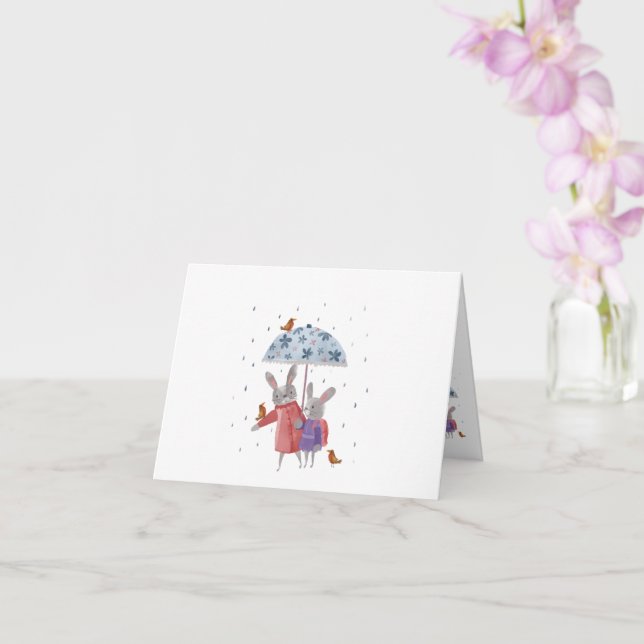 Mother Daughter Rabbit and Birds Mother's Day Card (Orchid)