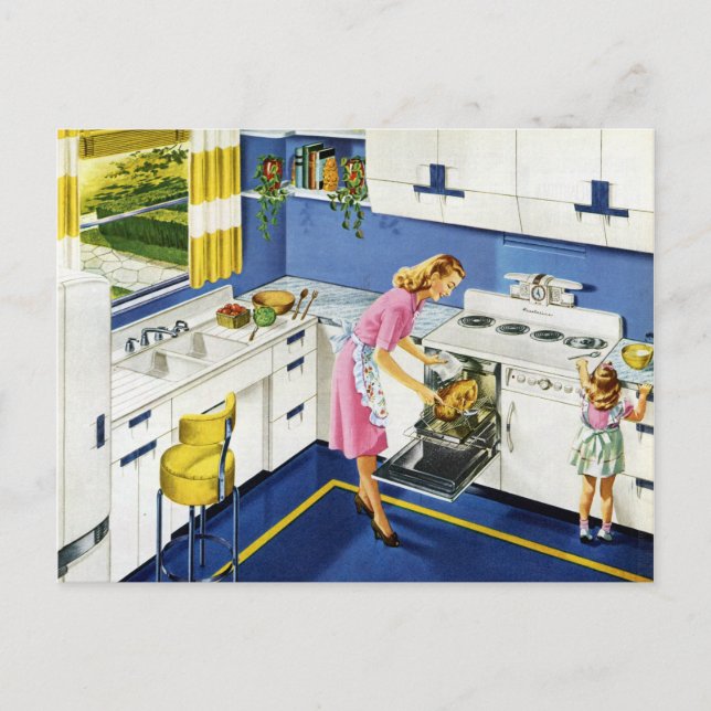 Mother/Daughter Retro Kitchen #2 Postcard (Front)