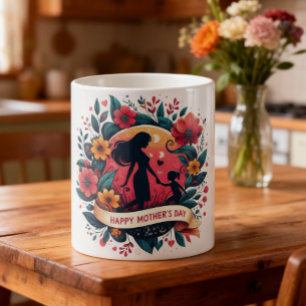 Mother & Daughter Silhouette Floral Mother's Day Coffee Mug