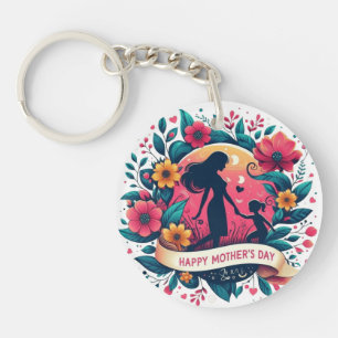 Mother & Daughter Silhouette Floral Mother's Day Key Ring