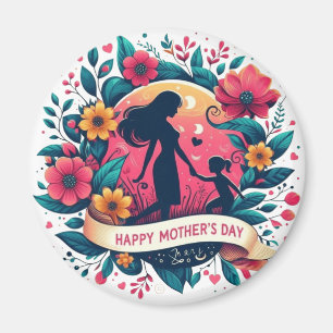 Mother & Daughter Silhouette Floral Mother's Day Magnet