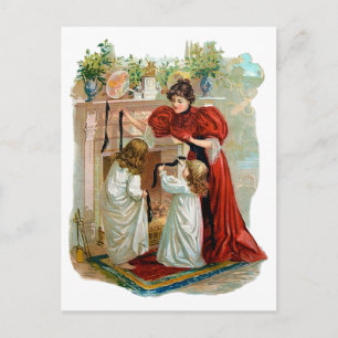 Mother & Daughters on the Night Before Christmas Holiday Postcard