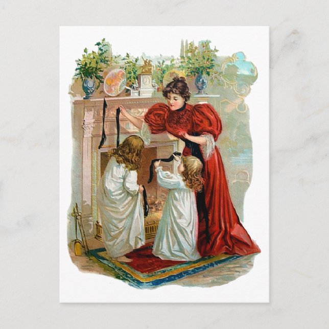 Mother & Daughters on the Night Before Christmas Holiday Postcard (Front)