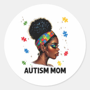 Mother Day African Black Autism Mum Afro Autism Aw Classic Round Sticker