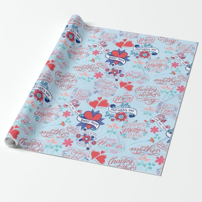 Mother Day BG 02 LBlue BG Wrapping Paper (Unrolled)