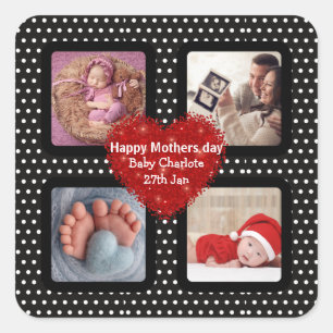 Mother day family photos collage black polka dots square sticker