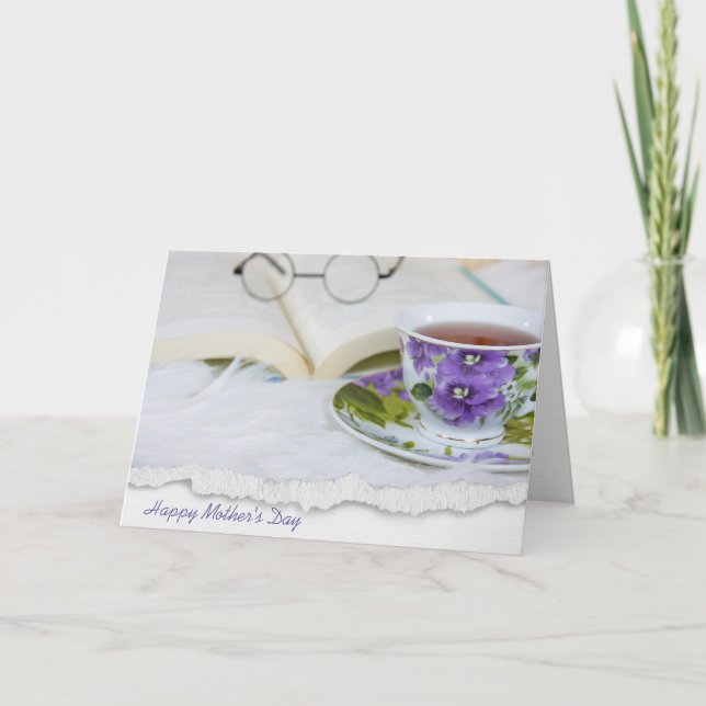 Mother' Day pansy tea cup on fur Card (Front)