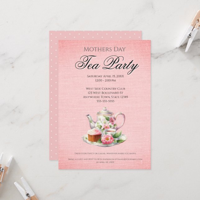 MOther Day Tea Party  Invitation (Front/Back In Situ)