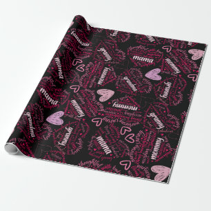 Mother days hearts 01.Pink Black BG Wrapping Paper