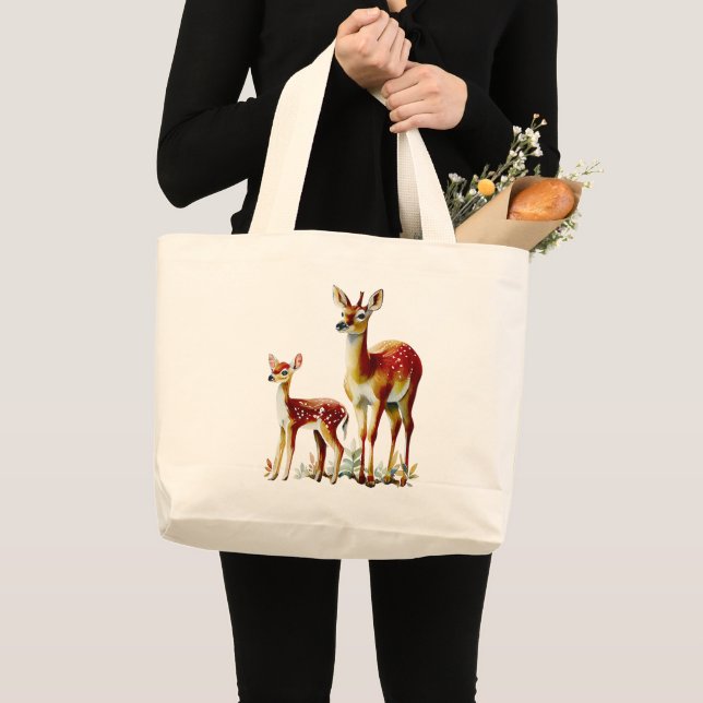 Mother Deer and Fawn Large Tote Bag (Front (Product))