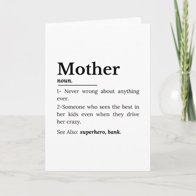 Mother Definition Funny Mum Quote Card (Front)
