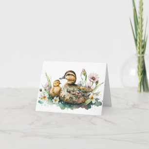 Mother Duck and Duckling water colour Greeting car Card