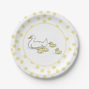 Mother Duck and Ducklings Baby Shower Paper Plate