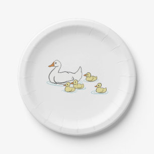 Mother Duck and Ducklings Baby Shower Paper Plate