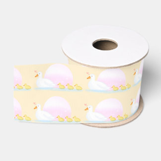 Mother Duck Swimming With Her Family Grosgrain Ribbon
