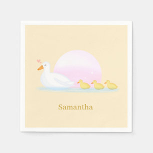 Mother Duck Swimming With Her Family Napkin