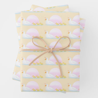 Mother Duck Swimming With Her Family Wrapping Paper Sheet