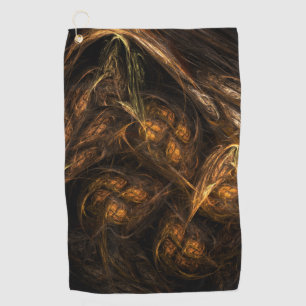 Mother Earth Modern Abstract Art Golden Fractal Golf Towel
