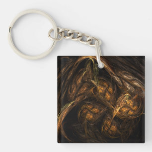 Mother Earth Modern Abstract Art Golden Fractal Key Ring