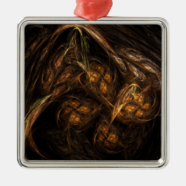 Mother Earth Modern Abstract Art Golden Fractal Metal Tree Decoration (Front)