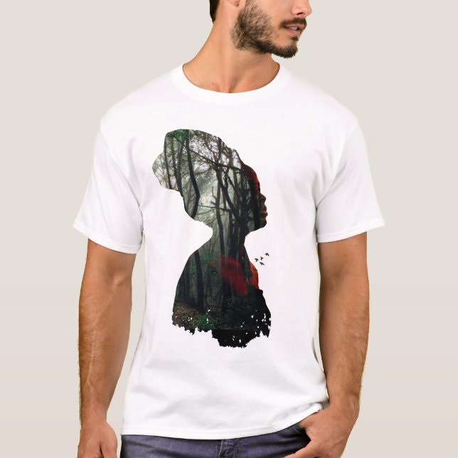 Mother Earth Woman and Forest Double Exposure T-Shirt (Front)