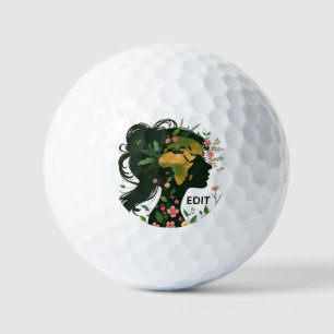 Mother Earth Woman Silhouette – Floral Nature Godd Golf Balls