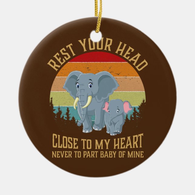 Mother Elephant and Dumbo rest  Ceramic Ornament (Front)