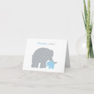 Mother Elephant Blue Grey Dots Baby Shower Thank You Card