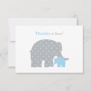 Mother Elephant Blue Grey Dots Baby Shower Thank You Card