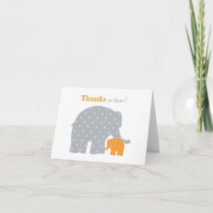 Mother Elephant Orange Grey Dots Baby Shower Thank You Card