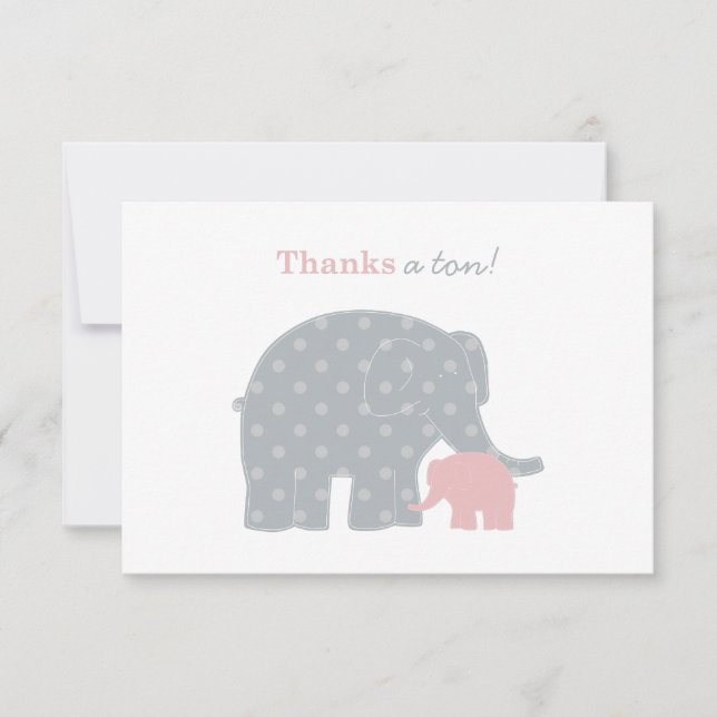 Mother Elephant Pink Grey Dots Baby Shower Thank You Card (Front)