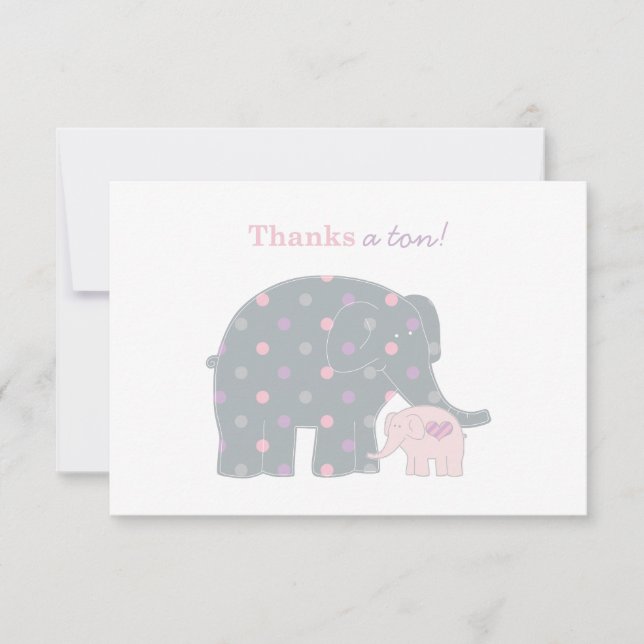 Mother Elephant Pink Purple Dots Baby Shower Thank You Card (Front)